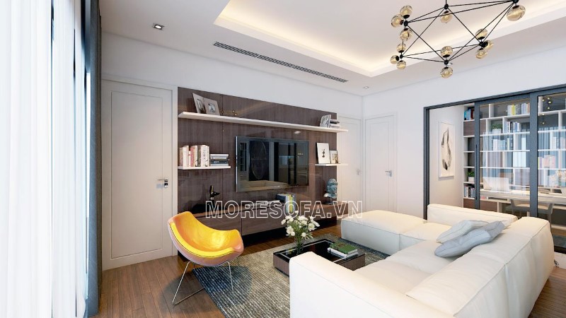 Ghế sofa góc màu trắng bọc da cao cấp